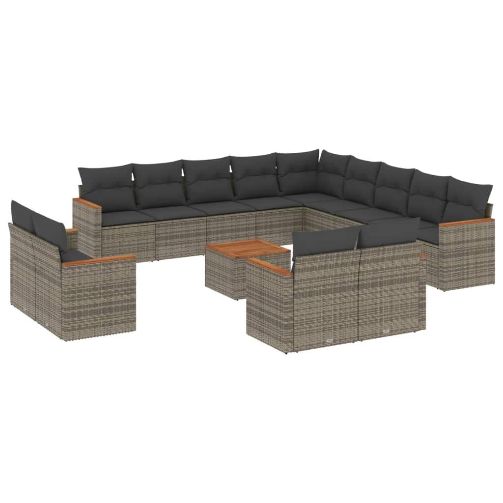 Grey Modular 14-Piece Garden Sofa Set with Acacia Table