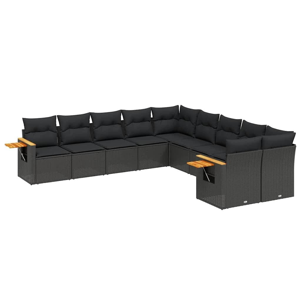 10-Piece Garden Sofa Set Black Poly Rattan Furniture