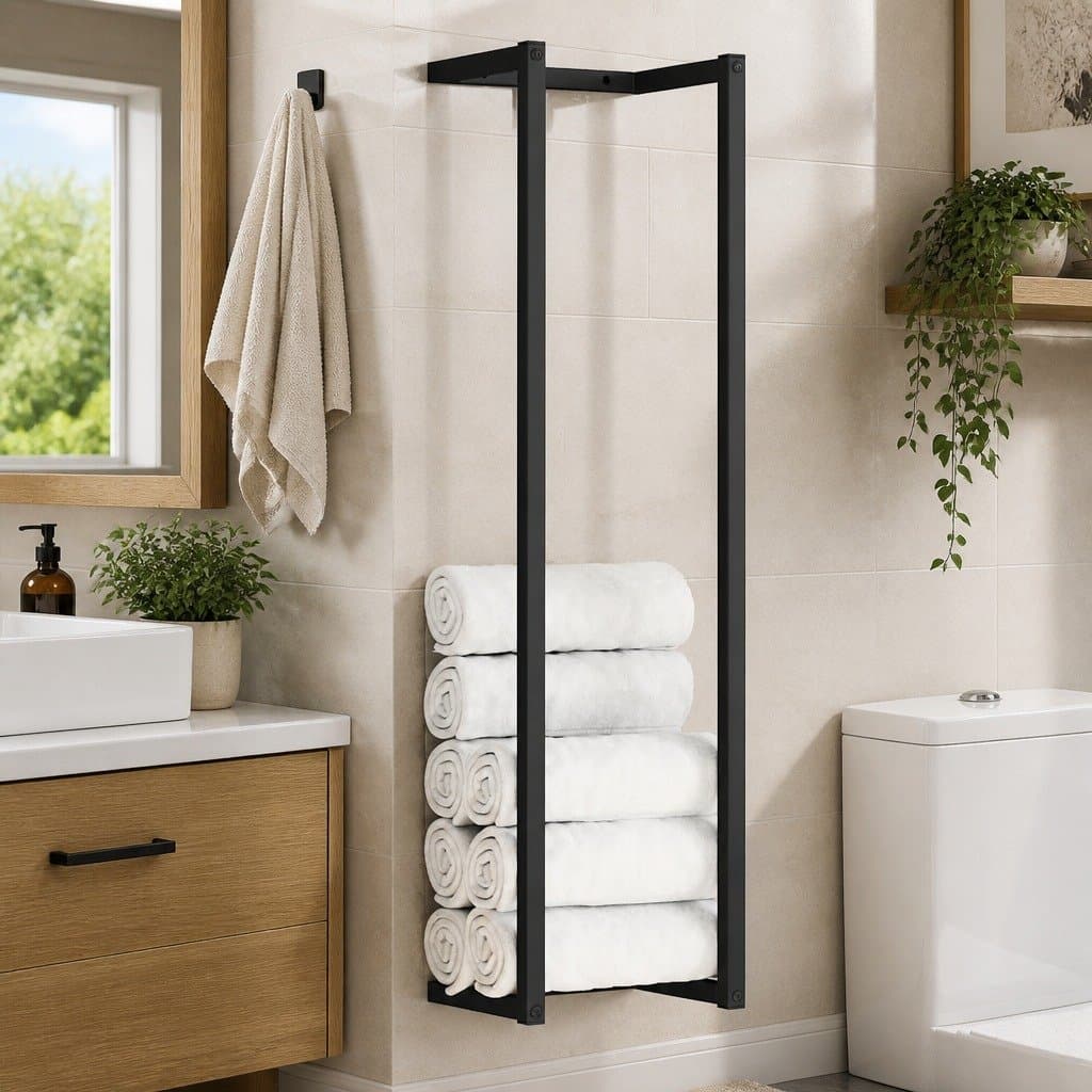 Black Iron Towel Rack for Wall Mounting in Bathrooms