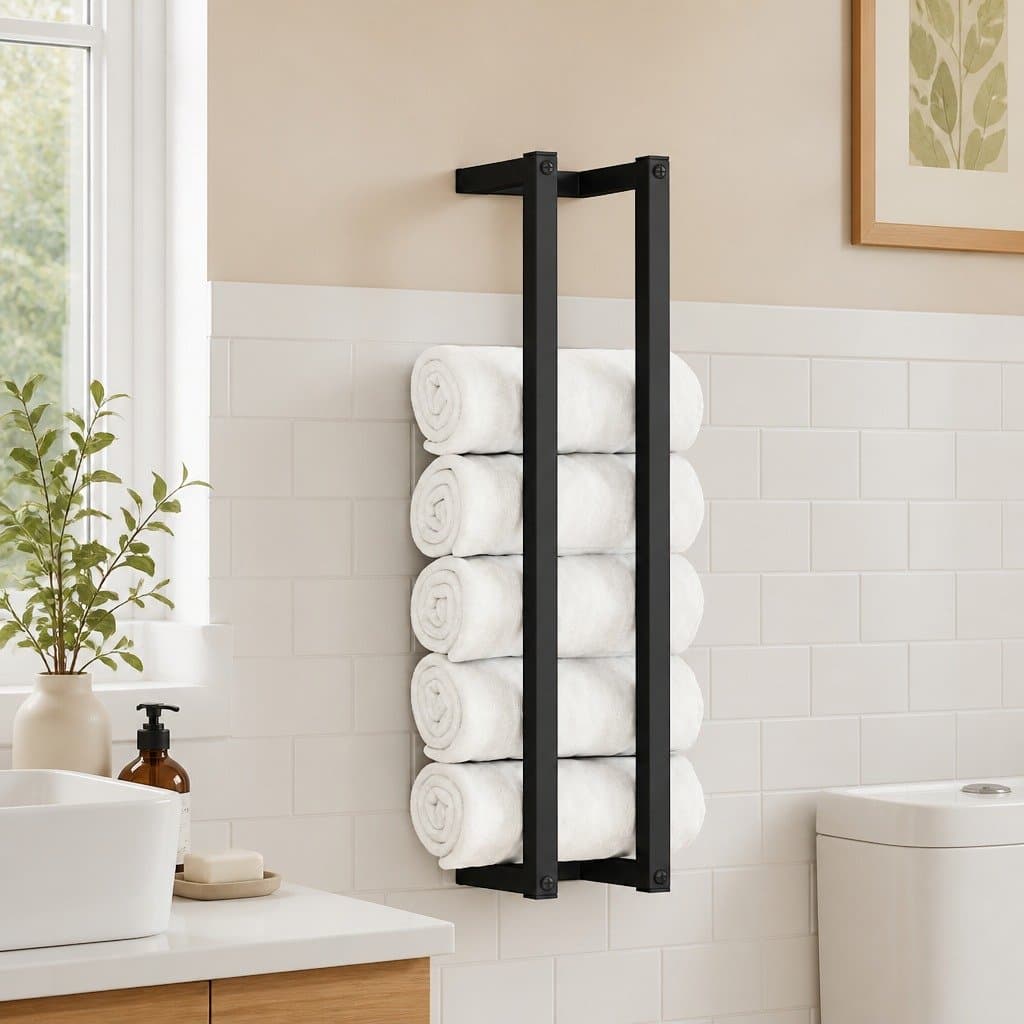 Black Iron Wall-Mounted Towel Rack