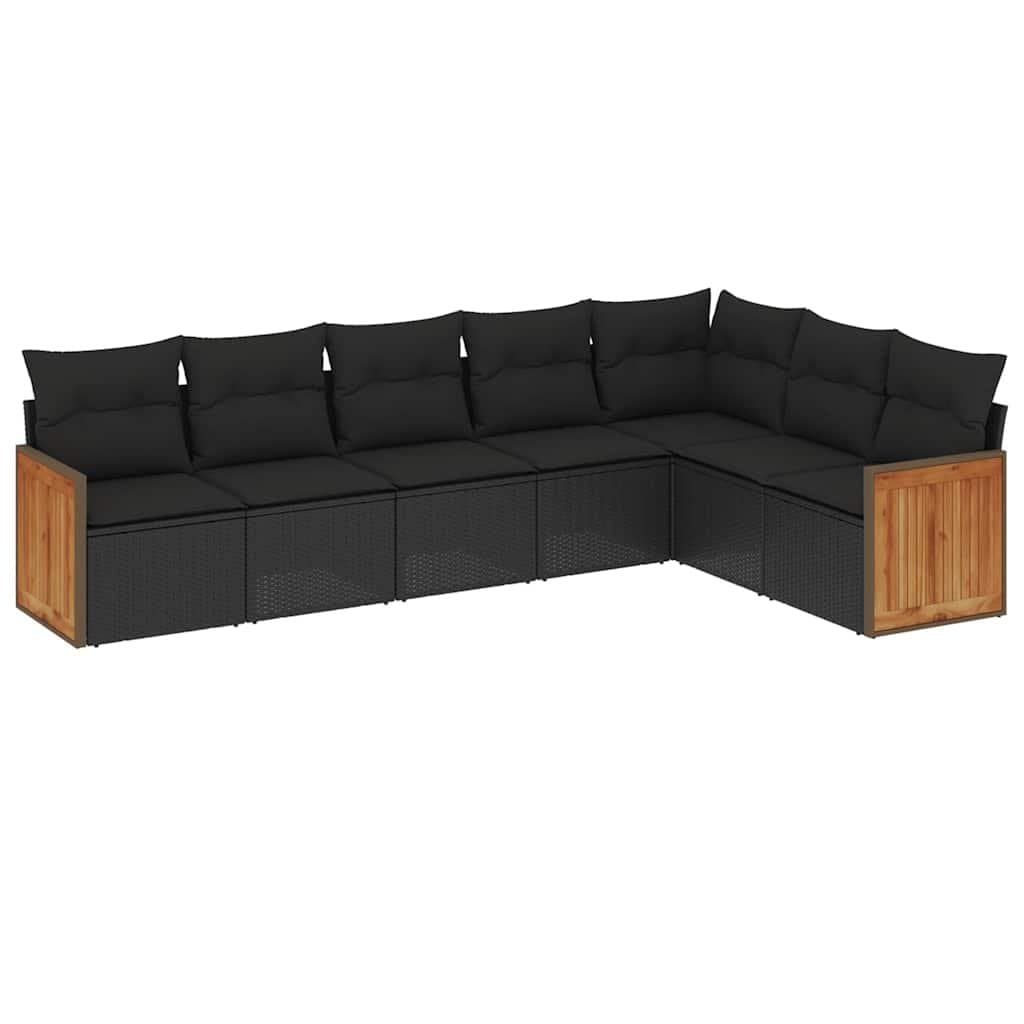 7-Piece Black Rattan Modular Garden Sofa Set