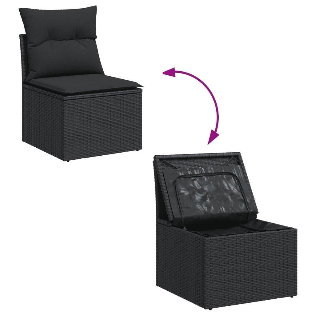 7-Piece Black Modular Rattan Garden Sofa Set