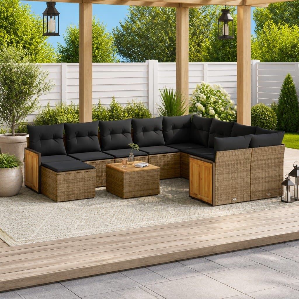 11-Piece Grey Rattan Garden Sofa Set