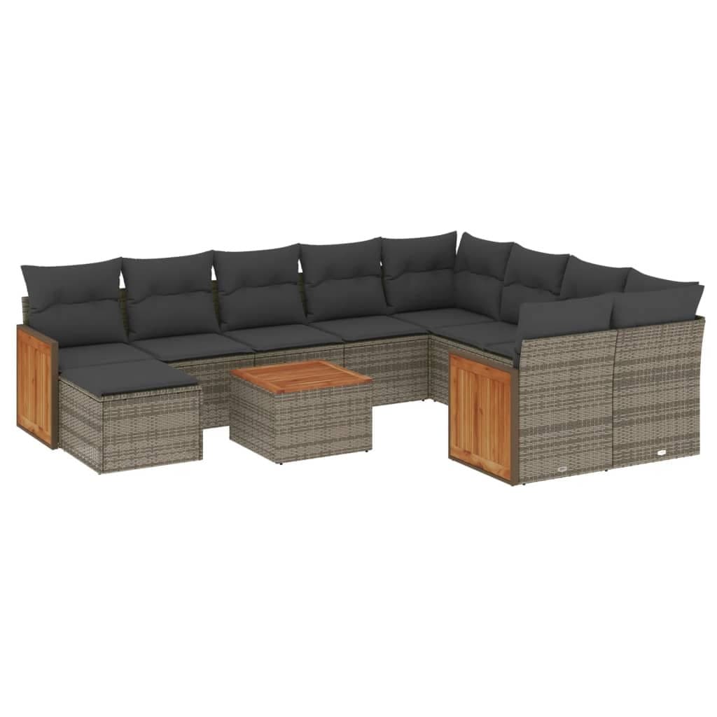 11-Piece Grey Rattan Garden Sofa Set