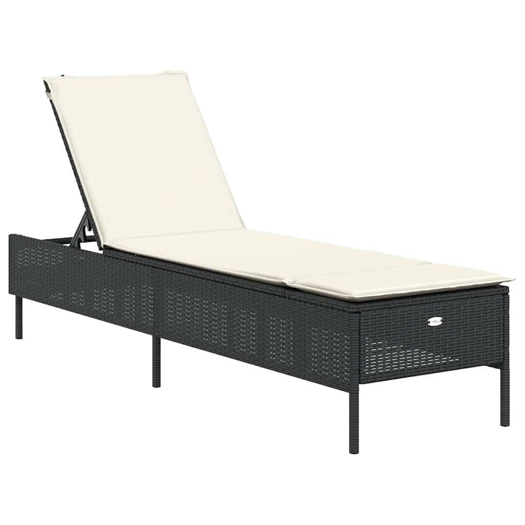 Sun Loungers 2 pcs Black Outdoor Seating with Adjustable Backrest Cushions
