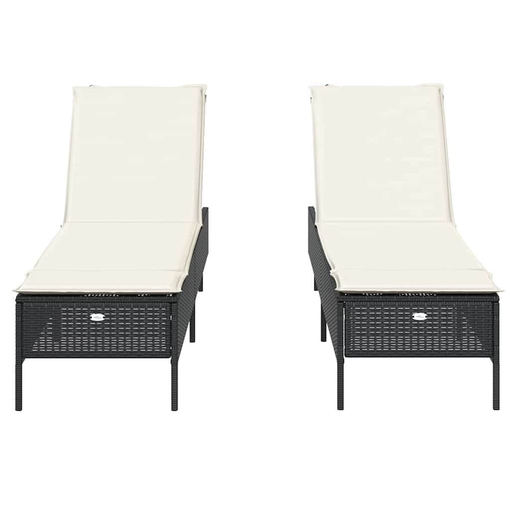 Sun Loungers 2 pcs Black Outdoor Seating with Adjustable Backrest Cushions