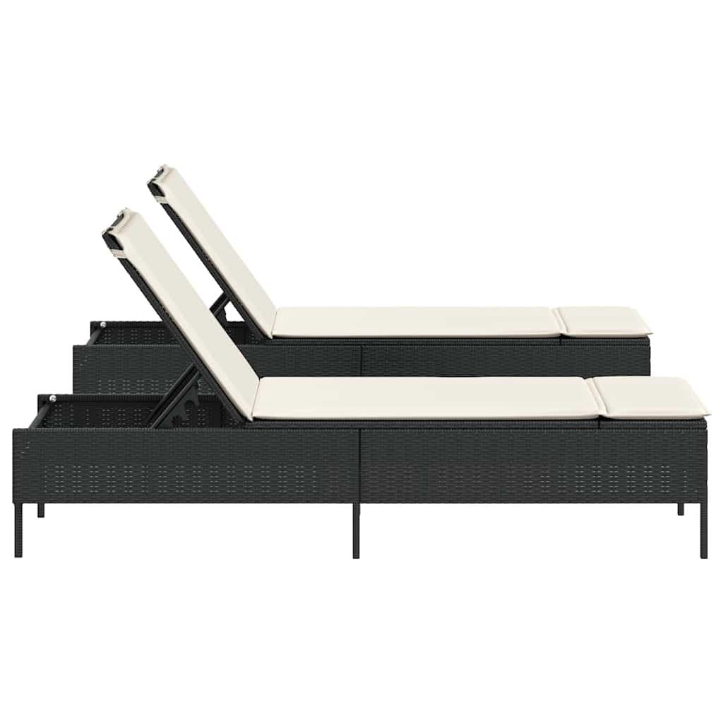 Sun Loungers 2 pcs Black Outdoor Seating with Adjustable Backrest Cushions