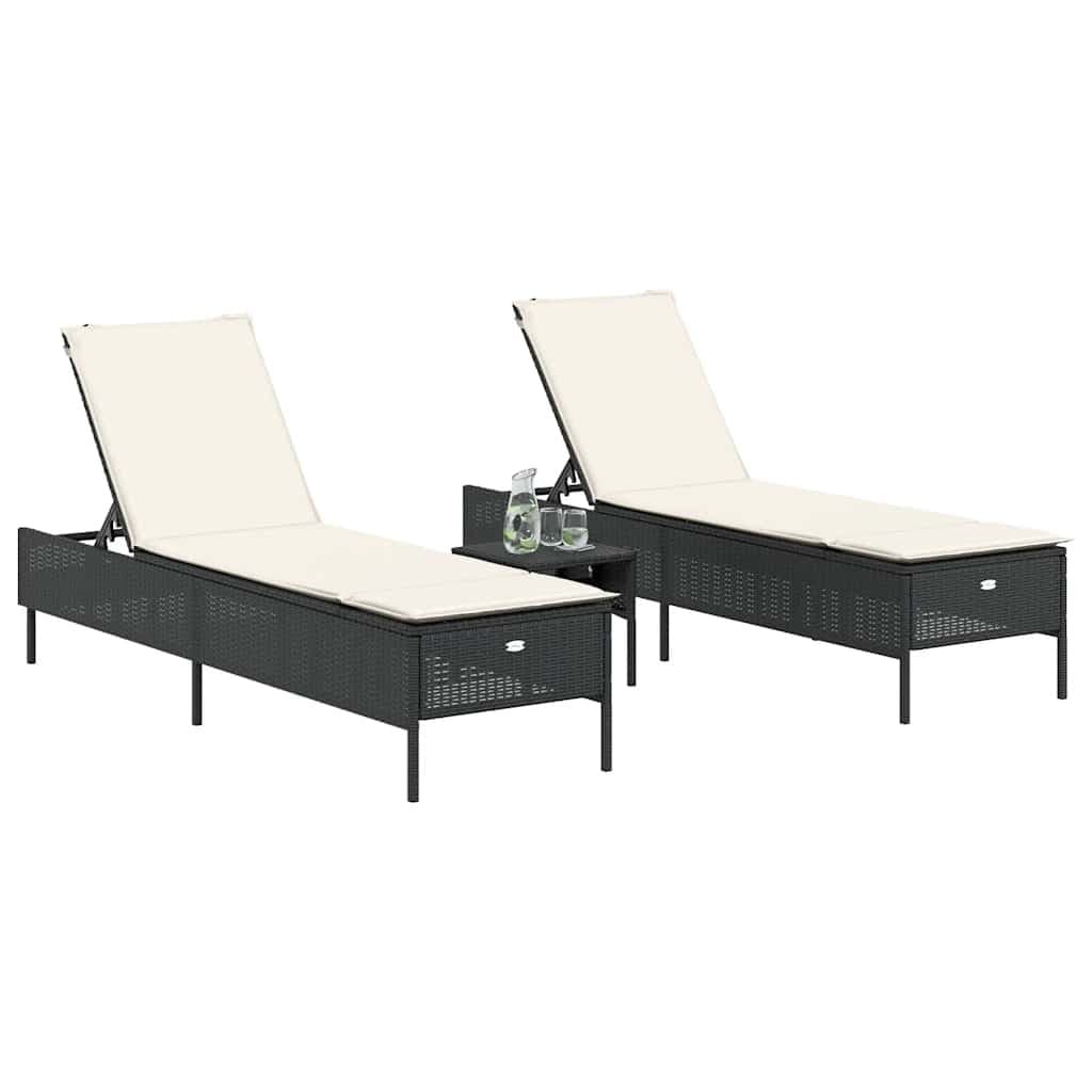 Sun Loungers 2 pcs Black Outdoor Seating with Adjustable Backrest Cushions