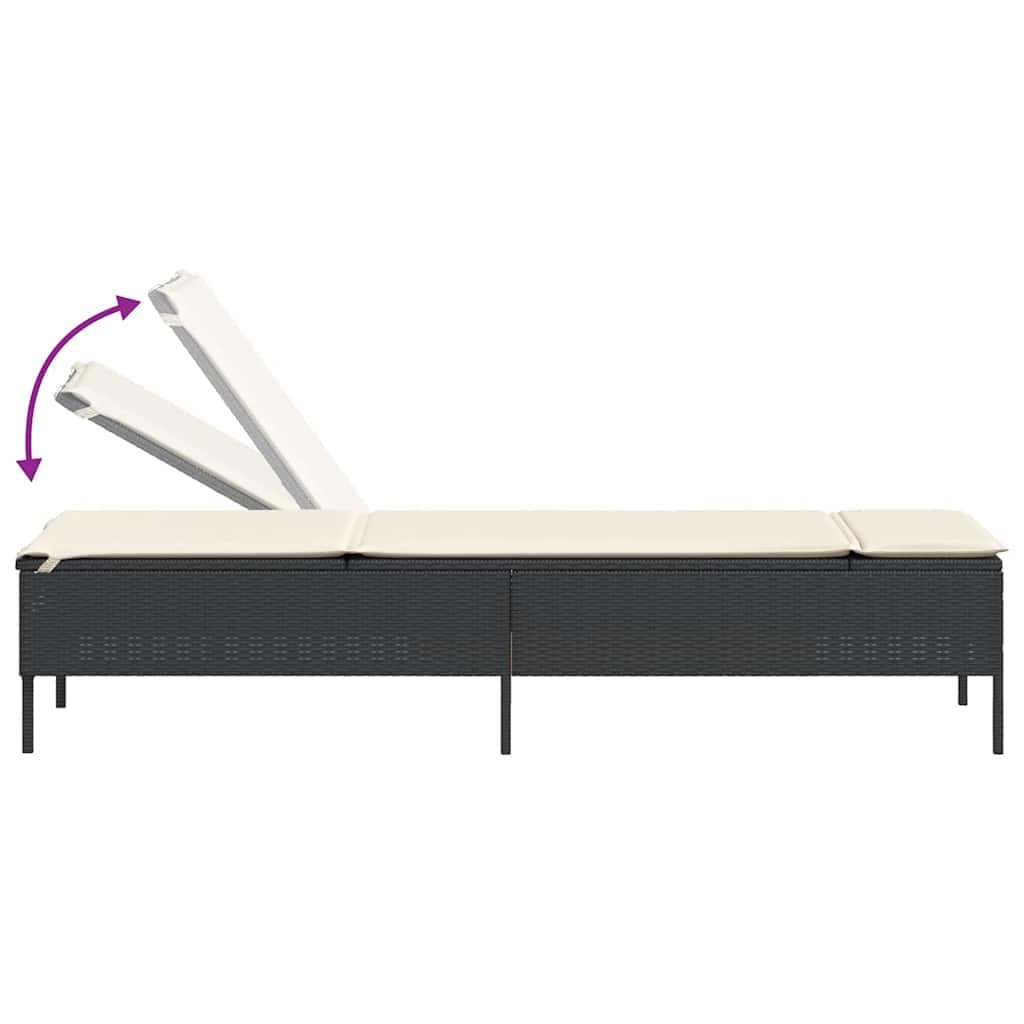 Sun Loungers 2 pcs Black Outdoor Seating with Adjustable Backrest Cushions
