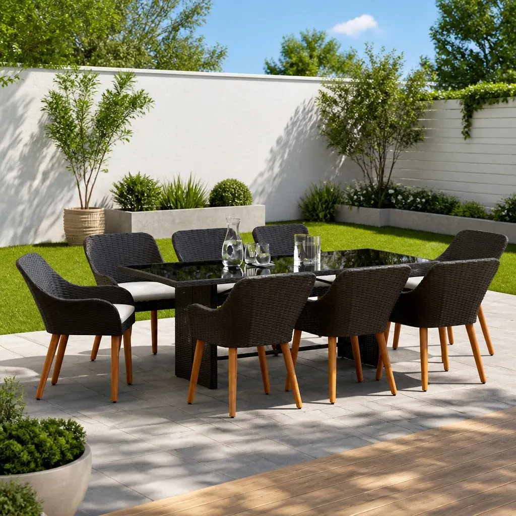 9-Piece Garden Dining Set with Cushions