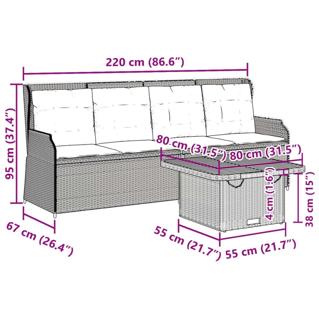 3 Piece Outdoor Garden Lounge Set with Cushions