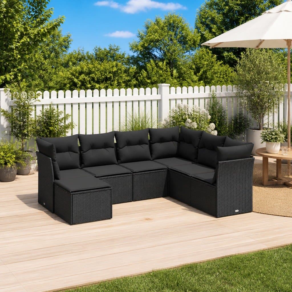 7 Piece Modular Garden Sofa Set in Black