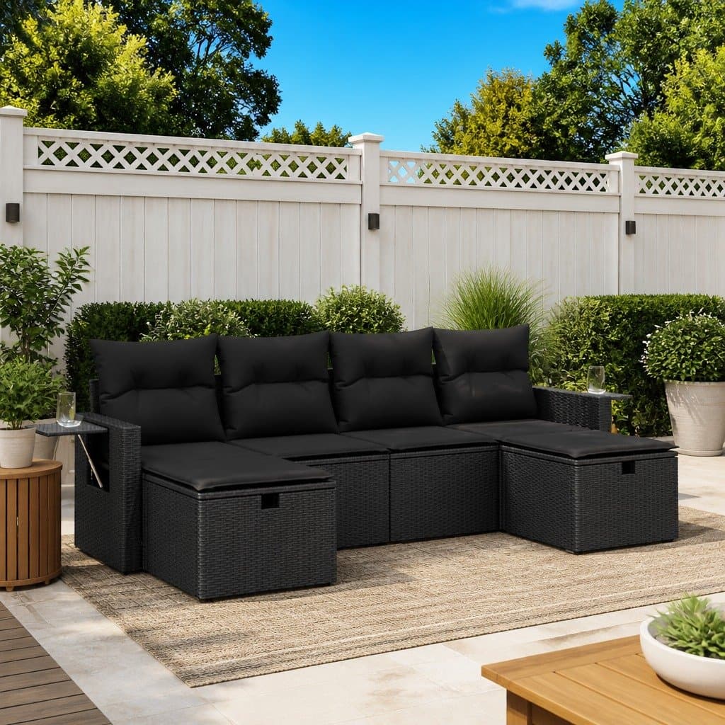 Black 6-Piece Garden Sofa Set for Outdoor Comfort
