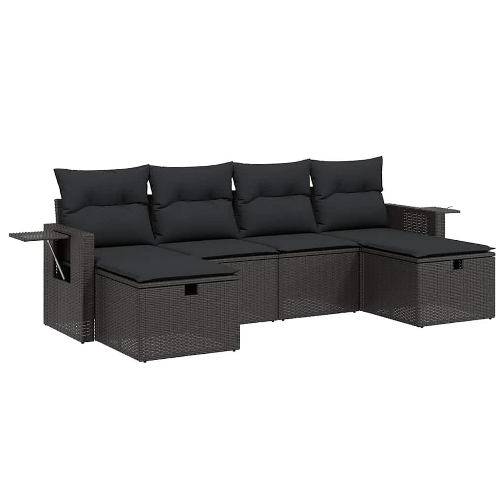 Black 6-Piece Garden Sofa Set for Outdoor Comfort