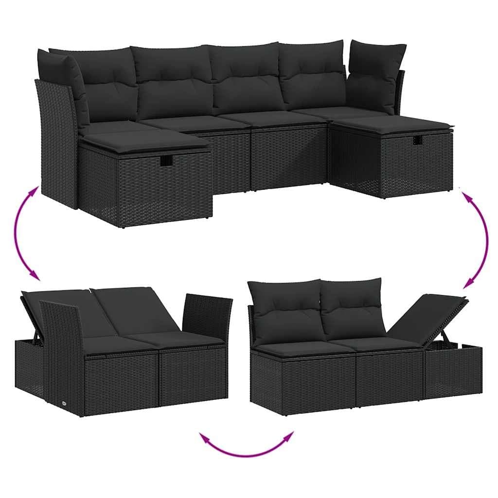 Black 6-Piece Garden Sofa Set for Outdoor Comfort