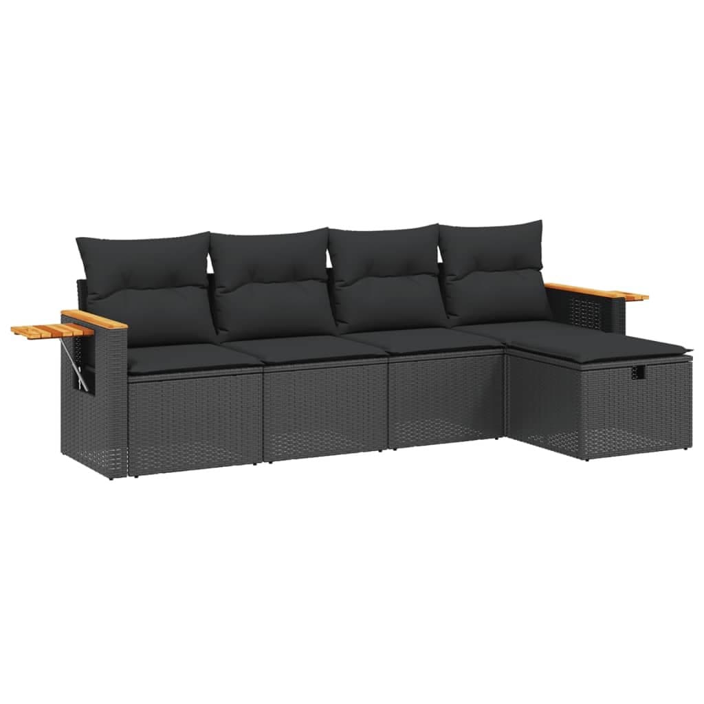 5 Piece Garden Sofa Set with Cushions Black
