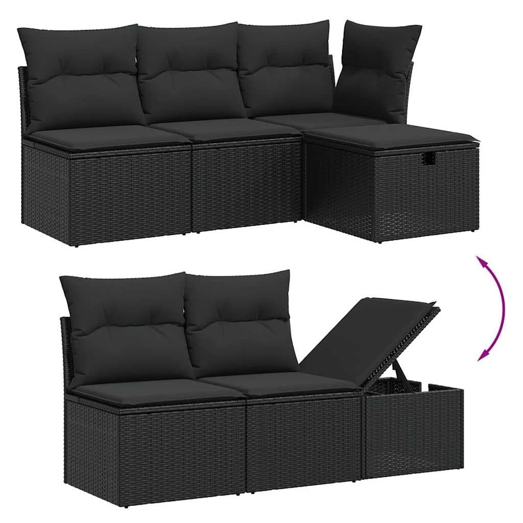 5 Piece Garden Sofa Set with Cushions Black