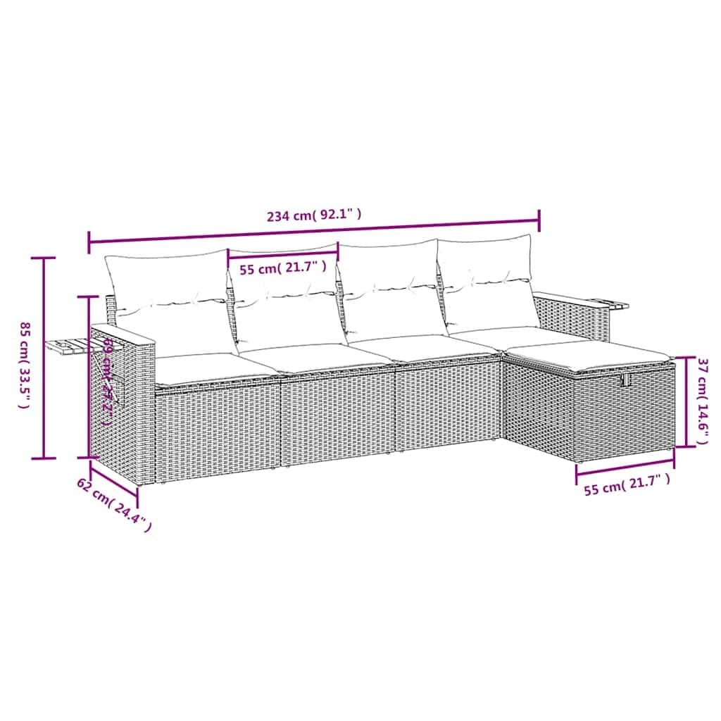 5 Piece Garden Sofa Set with Cushions Black