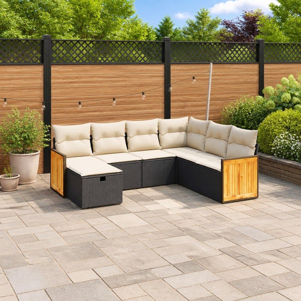 7 Piece Modular Garden Sofa Set in Black