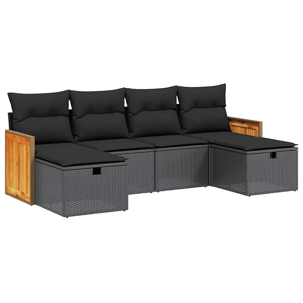 6-Piece Garden Sofa Set with Black Cushions