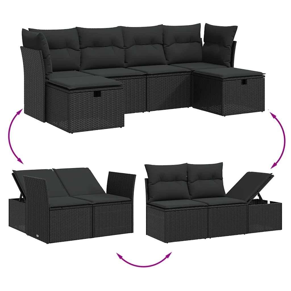 6-Piece Garden Sofa Set with Black Cushions