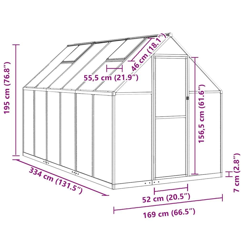 Aluminium Greenhouse with Polycarbonate Panels 334x169x195cm