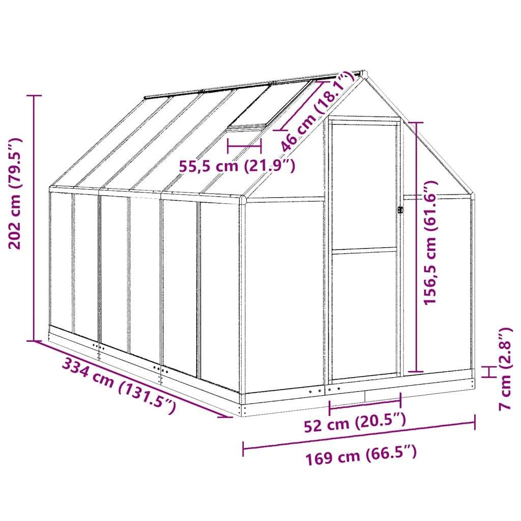 Walk-In Greenhouse with Silver Aluminium Frame 334x169x202 cm
