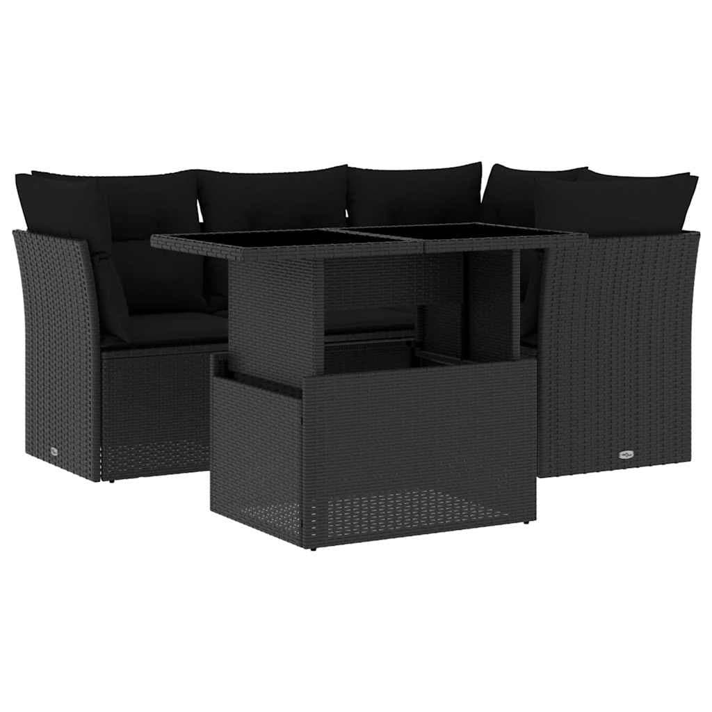 5 Piece Black Poly Rattan Garden Sofa Set
