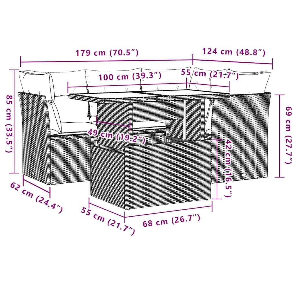 5 Piece Black Poly Rattan Garden Sofa Set