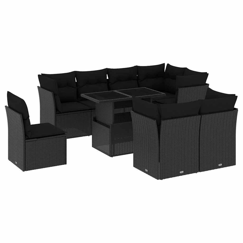 9 Piece Outdoor Patio Sofa Set in Black with Cushions