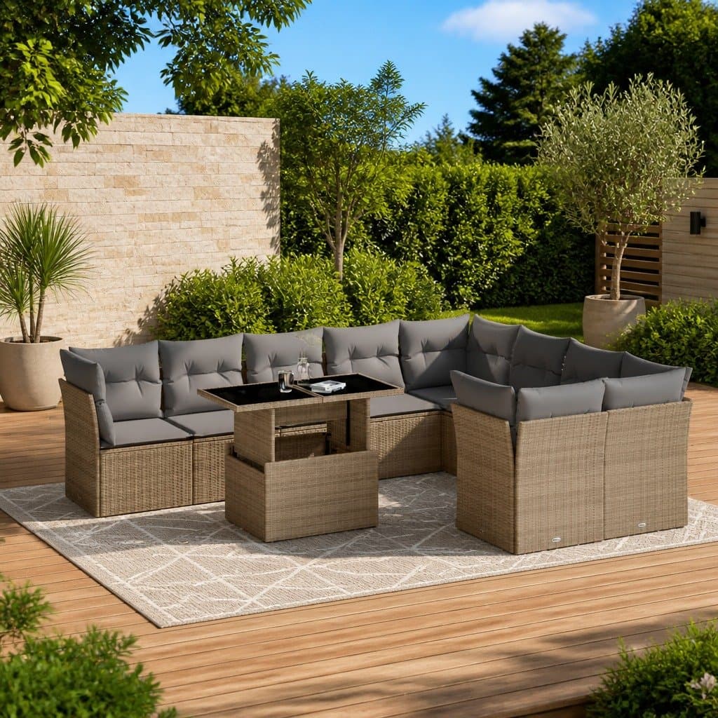 10-Piece Poly Rattan Outdoor Sofa Set in Beige