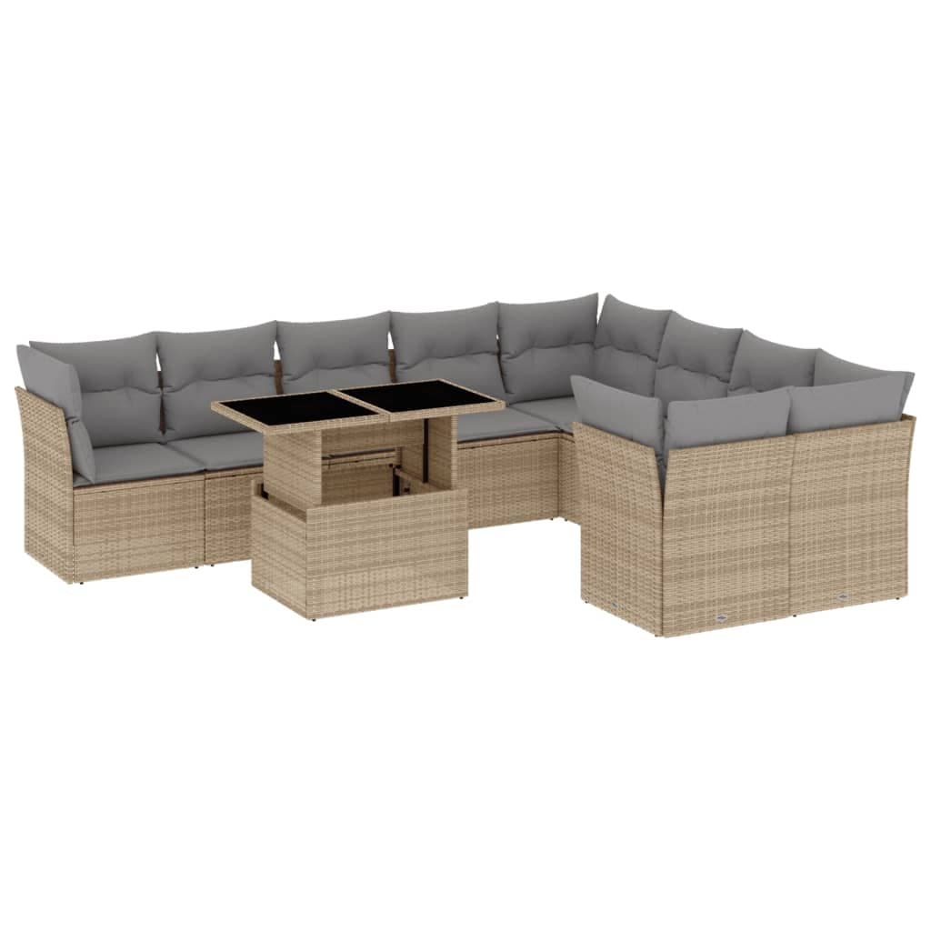 10-Piece Poly Rattan Outdoor Sofa Set in Beige