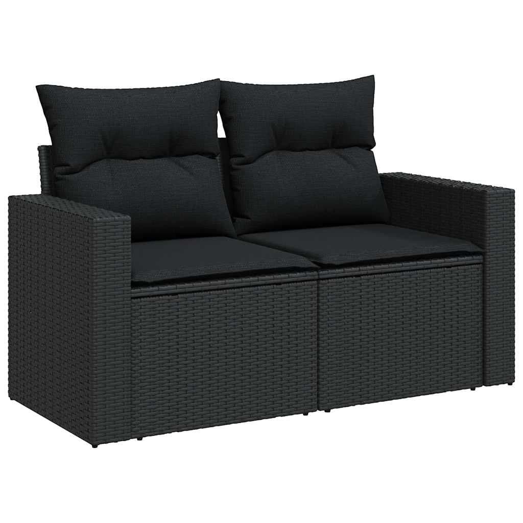 10-Piece Black Poly Rattan Garden Sofa Set