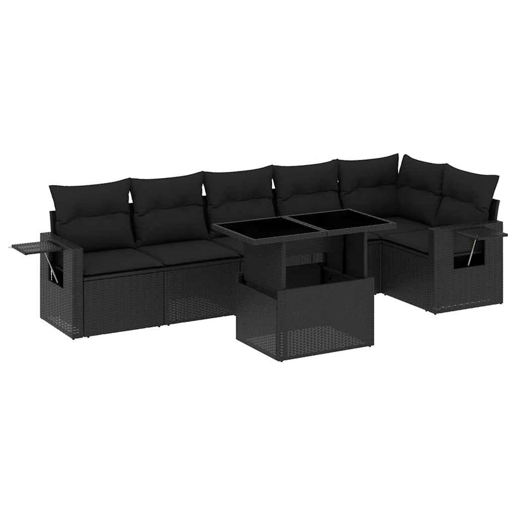 7 Piece Black Poly Rattan Garden Sofa Set