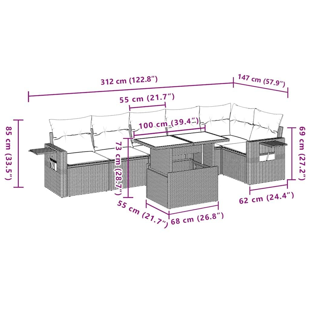 7 Piece Black Poly Rattan Garden Sofa Set