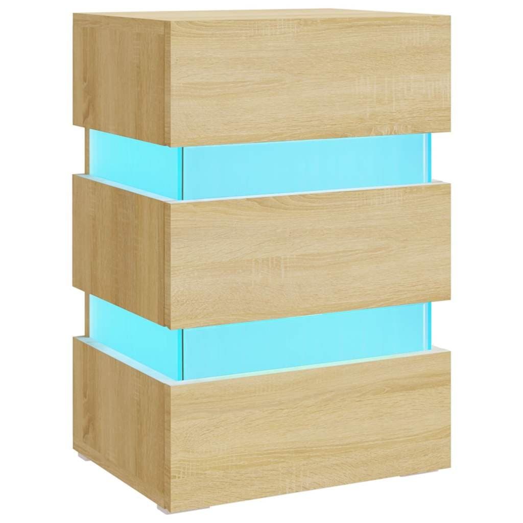 Bedside Table with LED Light Storage Cabinet Nightstand Engineered Wood Brown
