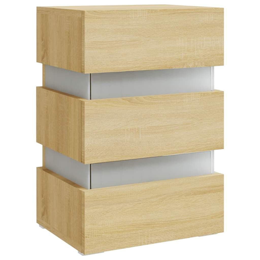 Bedside Table with LED Light Storage Cabinet Nightstand Engineered Wood Brown