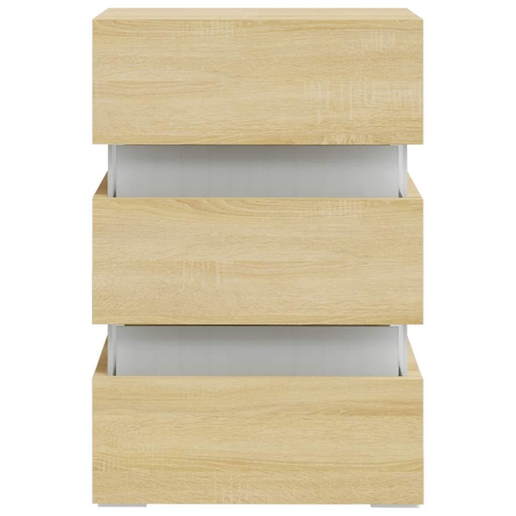 Bedside Table with LED Light Storage Cabinet Nightstand Engineered Wood Brown