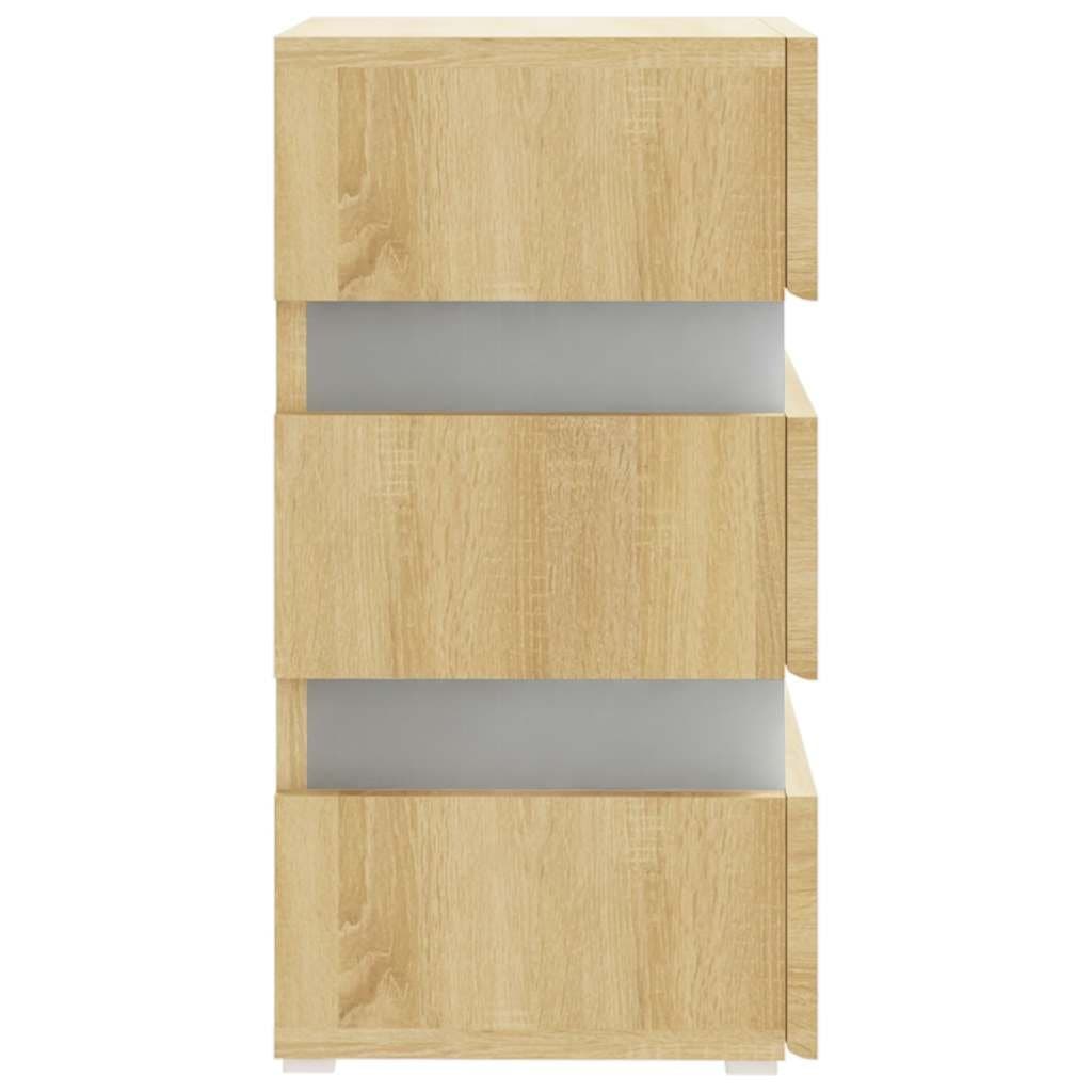 Bedside Table with LED Light Storage Cabinet Nightstand Engineered Wood Brown