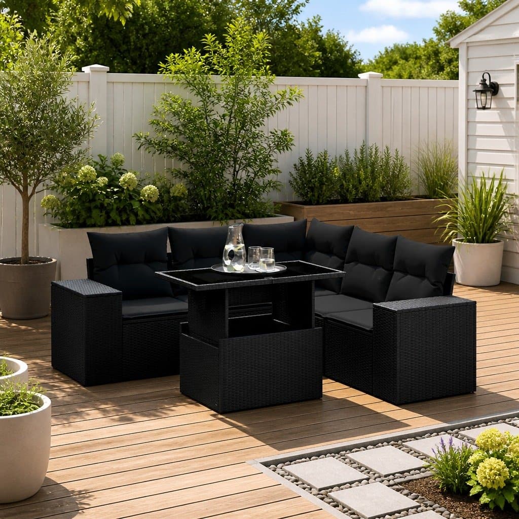 6 Piece Garden Sofa Set Outdoor Furniture Black Patio Lounge