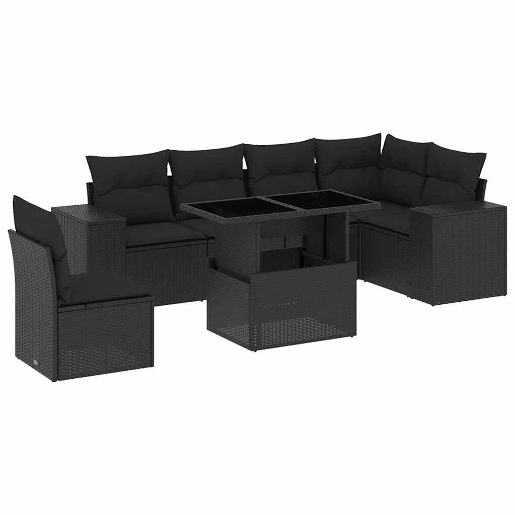 7 Piece Black Poly Rattan Outdoor Sofa Set