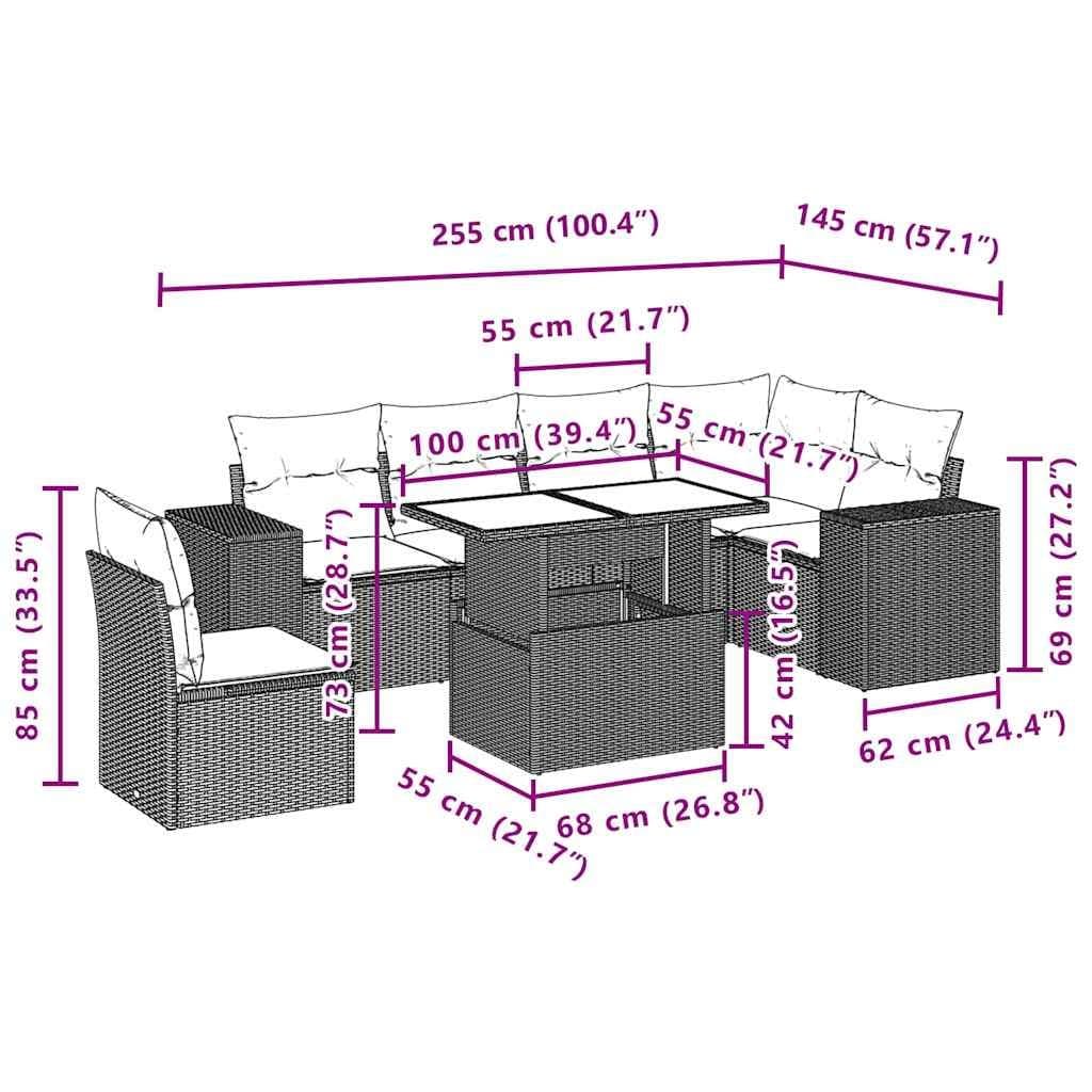 7 Piece Black Poly Rattan Outdoor Sofa Set