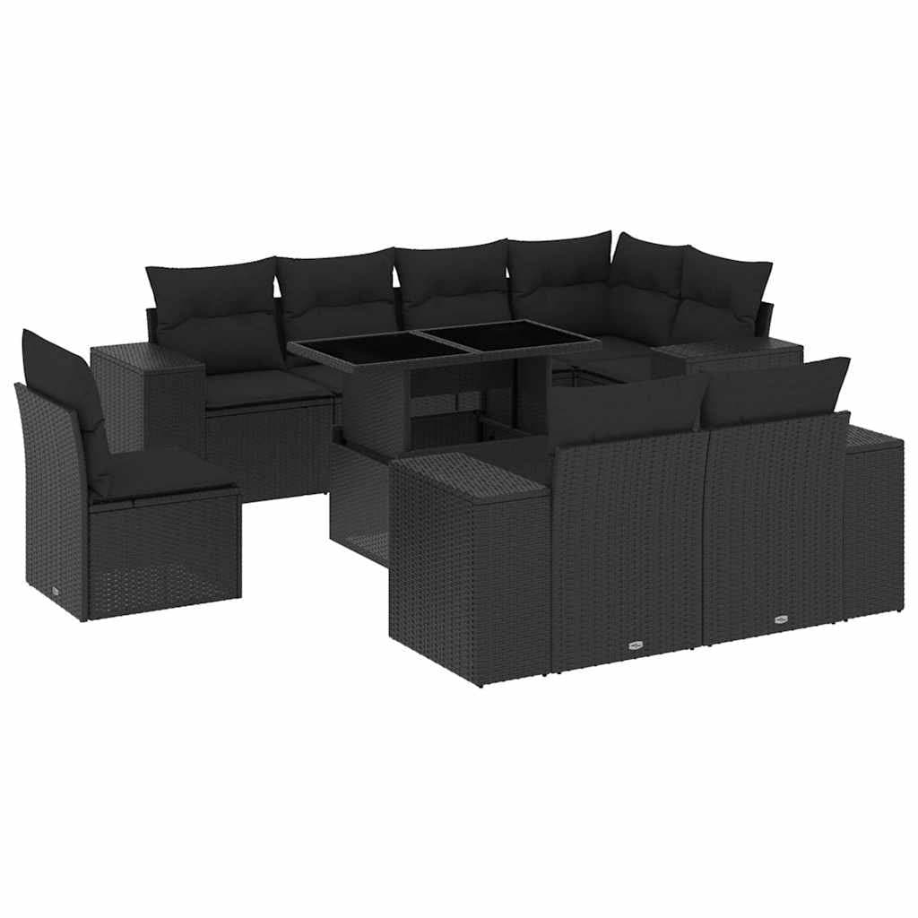 9-Piece Modular Garden Sofa Set in Black