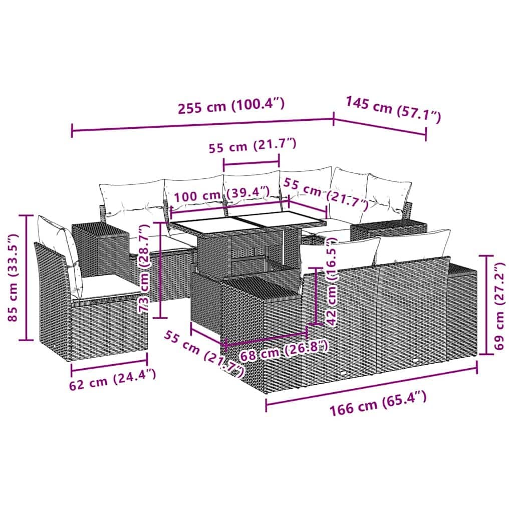 9-Piece Modular Garden Sofa Set in Black