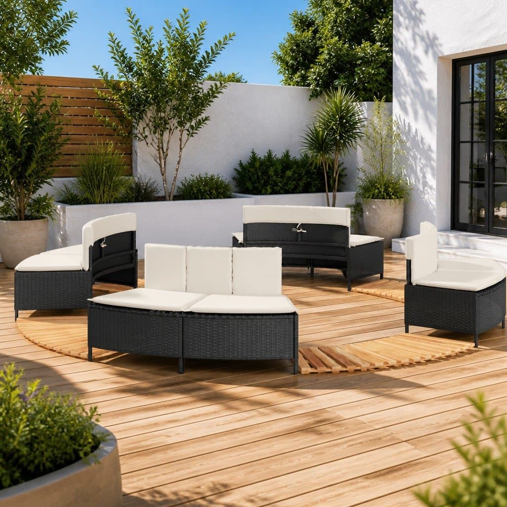 Black PE Rattan and Acacia Wood Hot Tub Surround