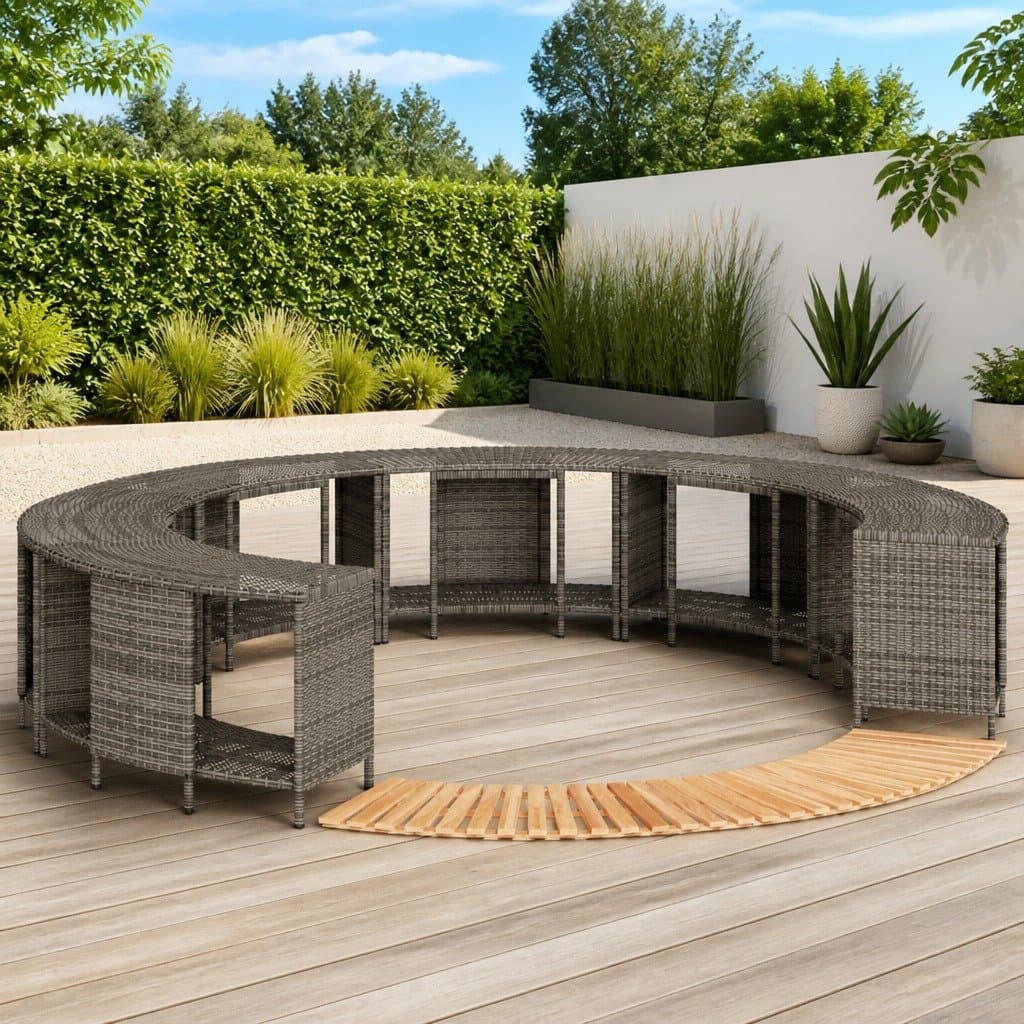 Grey Poly Rattan Hot Tub Surround with Storage Step