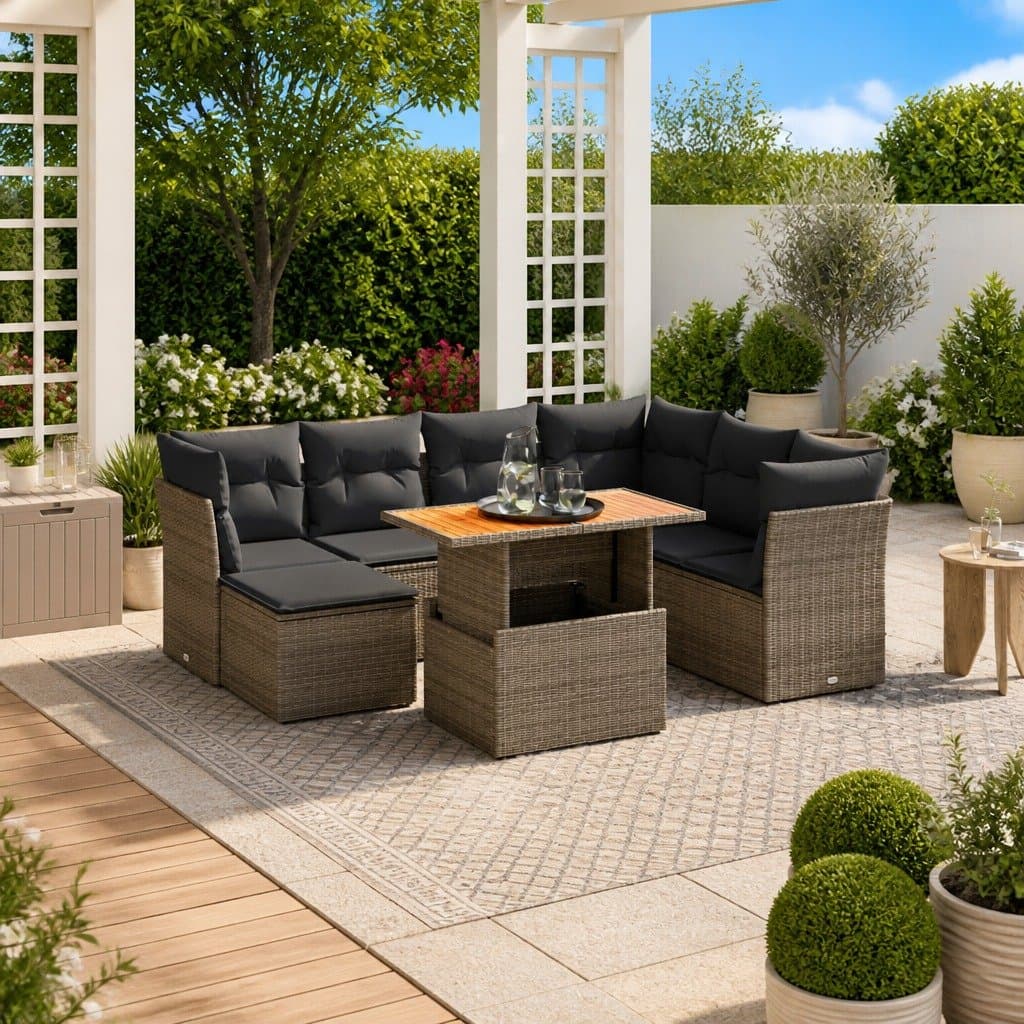 Modular Garden Sofa Set 8-Piece Grey Outdoor Furniture