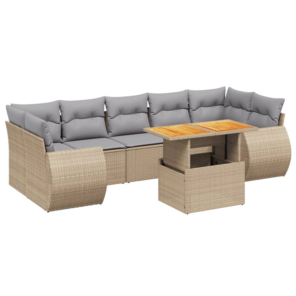 Beige 8-Piece Outdoor Garden Sofa Set with Cushions