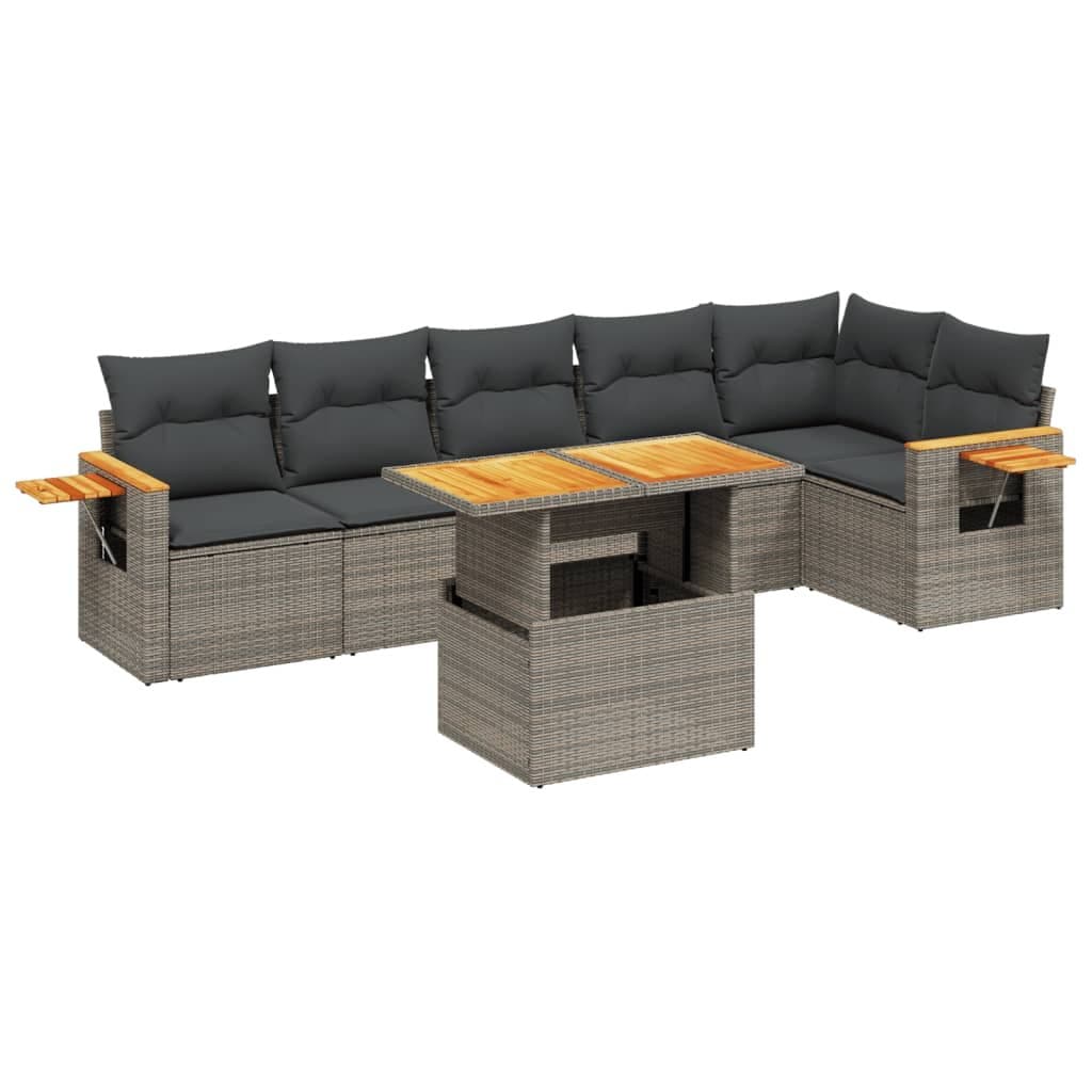 7 Piece Grey Rattan Outdoor Sofa Set with Cushions