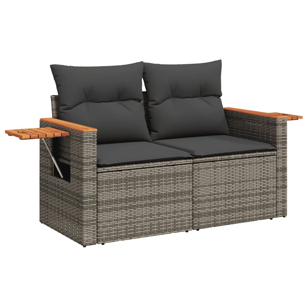 7 Piece Grey Rattan Outdoor Sofa Set with Cushions